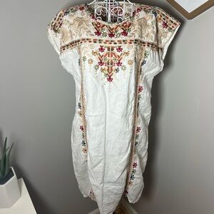 Johnny Was Chandra White Linen Embroidered Tunic Dress Size Small Boho Indie